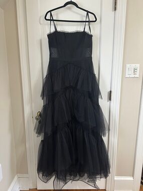 BCBGMaxAzria Black Tiered Tulle Evening Dress